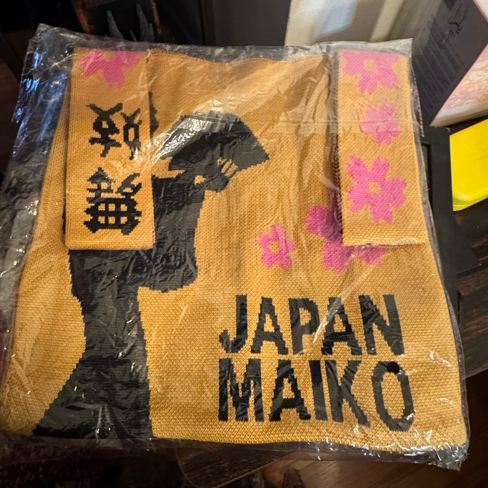 Japan Maiko Yellow Tote Bag with Pink Flowers